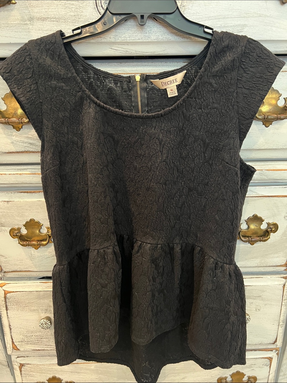 Decree Black Lace Peplum Scoop-Neck Top